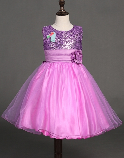 Picture of Girls Floral Formal Wedding Bridesmaids Flower Dress  -Purple