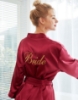 Picture of Women Bridal "Bride" Satin Kimono Robes -Wine Red
