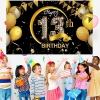 Picture of Birthday Celebration Decorative Black Gold Backdrop Banner 110*180CM