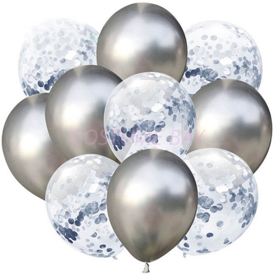 Picture of 12-inch Silver Latex & Confetti 10pcs Balloon Bouquet Set