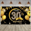 Picture of Birthday Celebration Decorative Black Gold Backdrop Banner 110*180CM