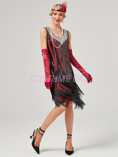Picture of 1920s Vintage Big V-Neck Flapper dress -Red