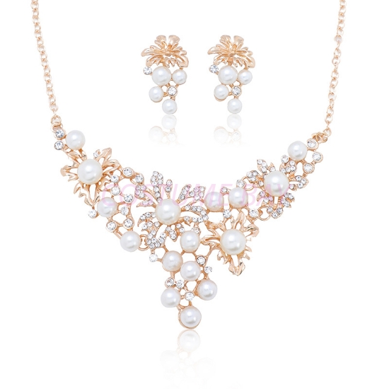 Picture of Womens Jewellery Set Gold Necklace and Earrings