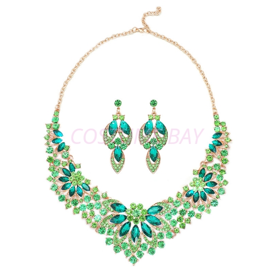 Picture of Womens Jewellery Set Green Necklace and Earrings