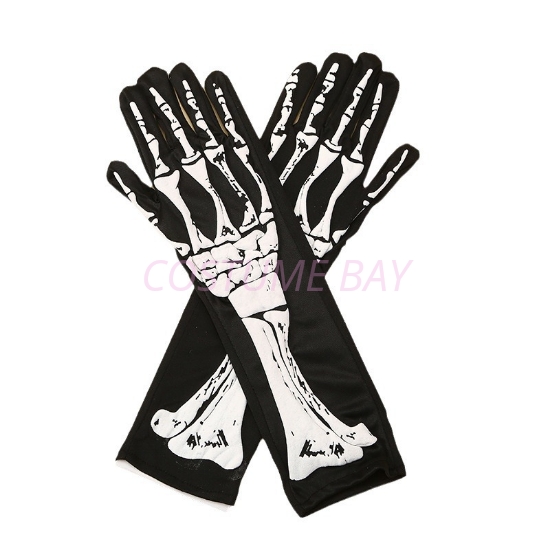 Picture of Medium Length Black Skeleton Gloves - Halloween Costume Accessory