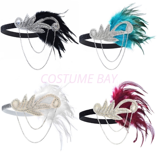Picture of Vintage 1920s Feather Headband – Gatsby Flapper Hair Accessory