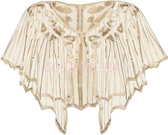 Picture of 1920s Womens Vintage Boutique Beaded Sequin Flapper Cape - Beige
