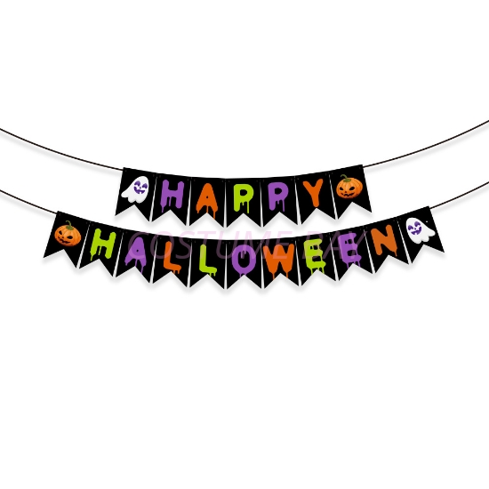 Picture of Happy Halloween Banner Black Flags