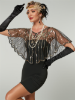 Picture of 1920s Womens Vintage Boutique Beaded Sequin Flapper Cape - Black/Silver